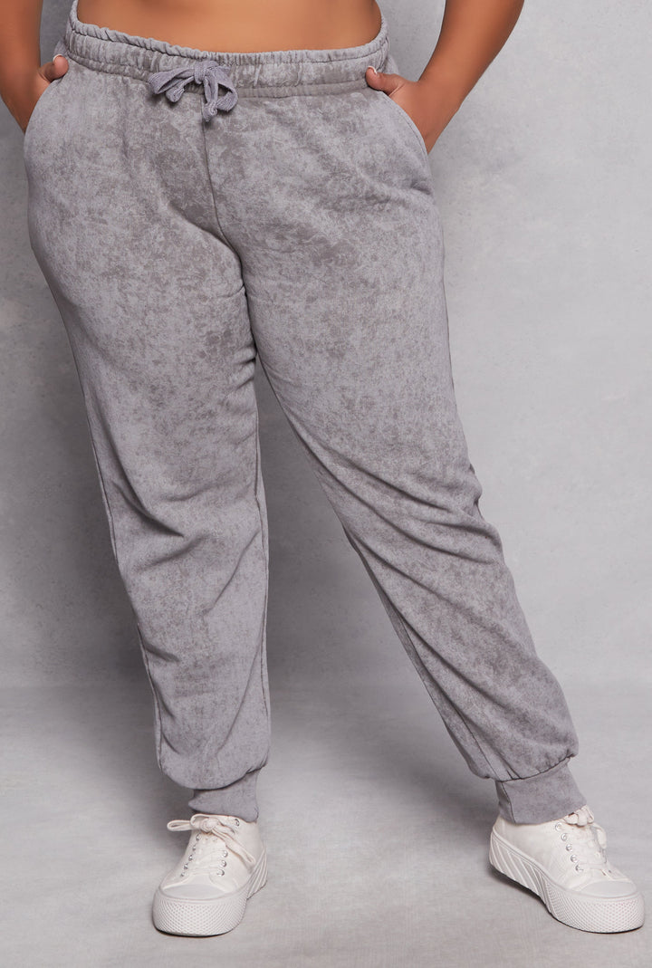 Plus Size Acid Wash Drawstring Joggers