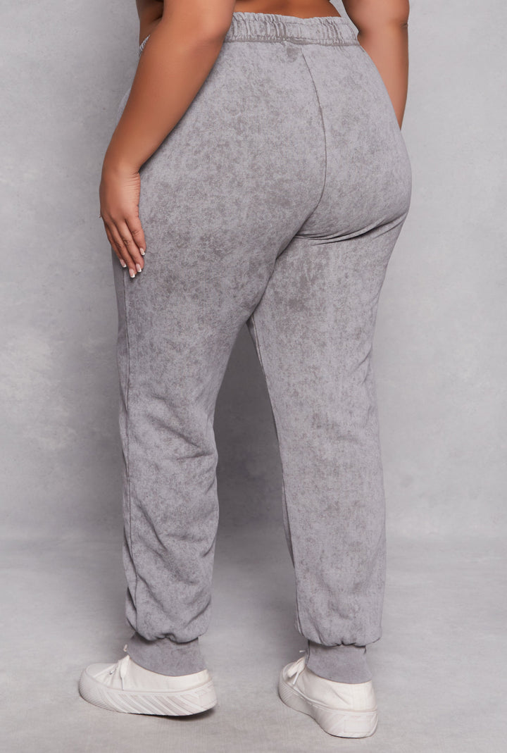 Plus Size Acid Wash Drawstring Joggers