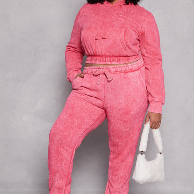 Plus Size Acid Wash Drawstring Joggers
