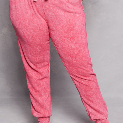 Plus Size Acid Wash Drawstring Joggers