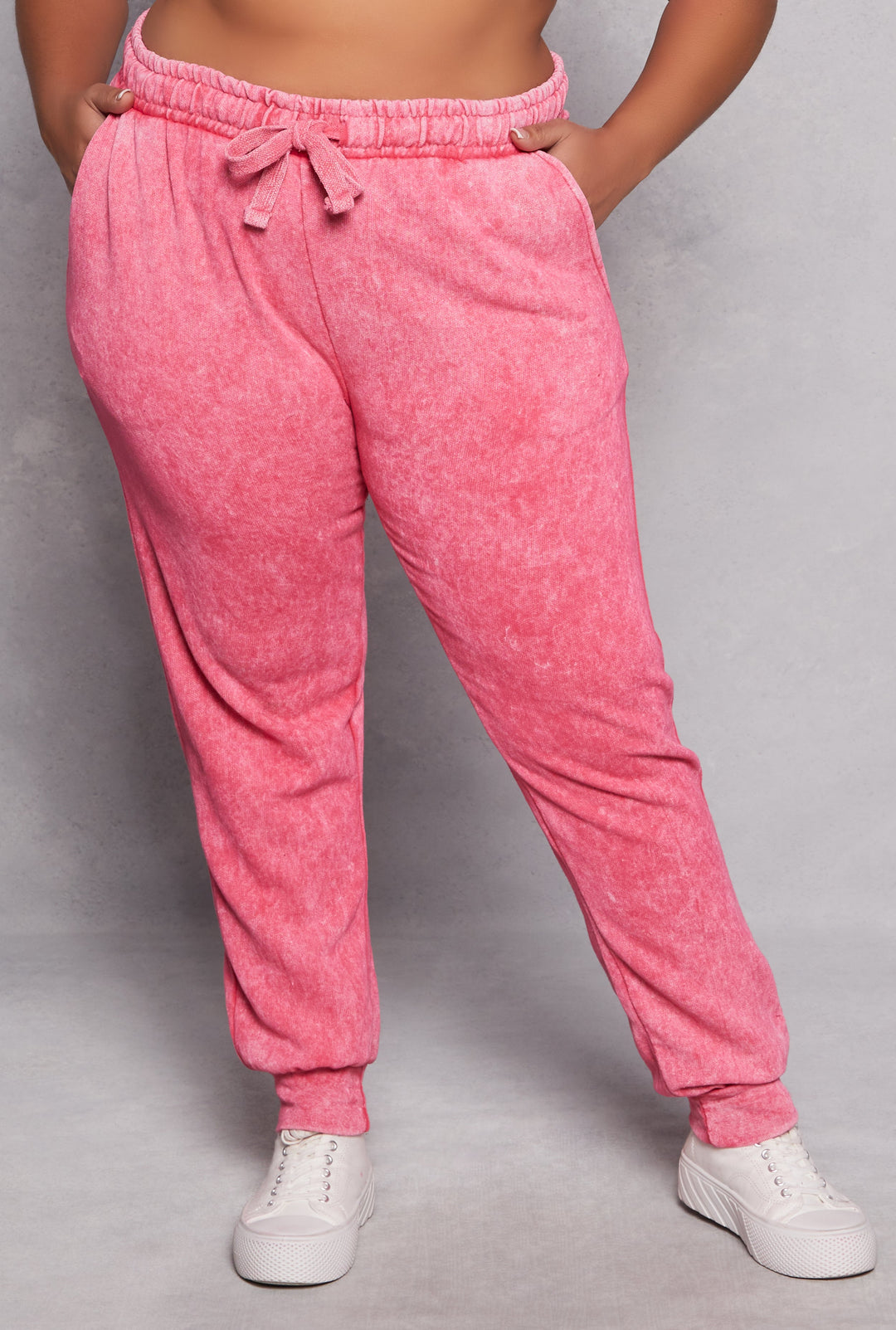 Plus Size Acid Wash Drawstring Joggers