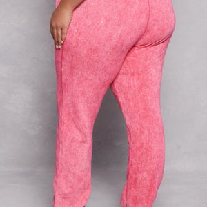 Plus Size Acid Wash Drawstring Joggers