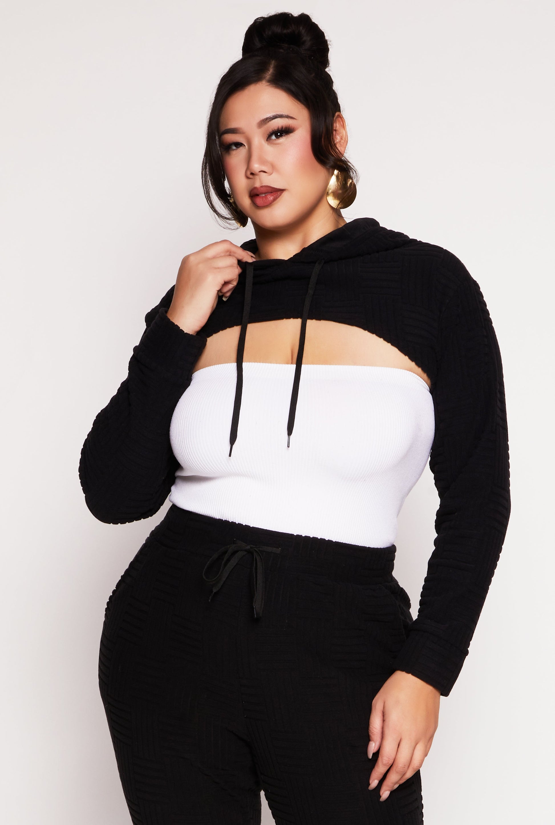 Plus Size Geometric Patterned Shrug Sweatshirt
