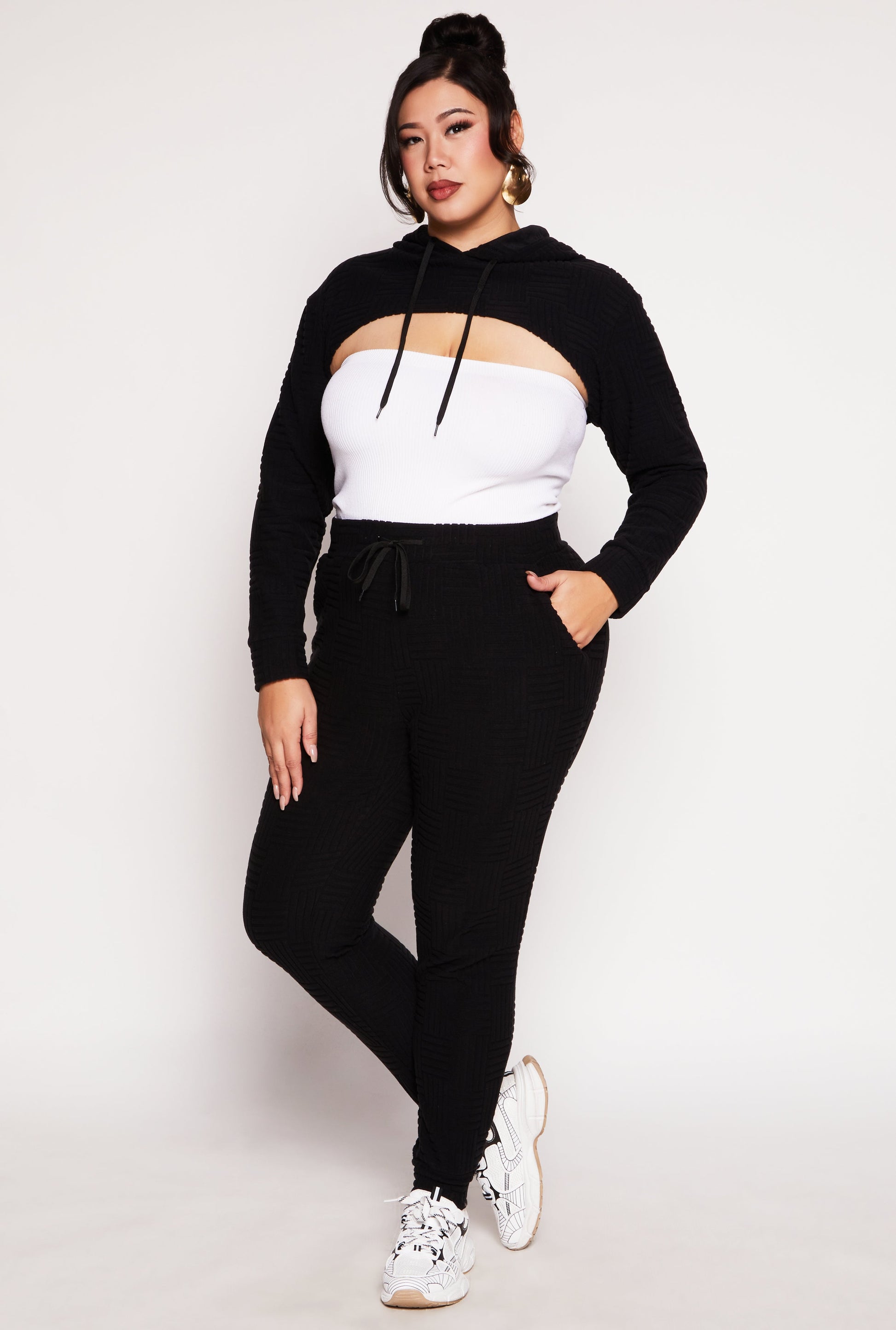 Plus Size Geometric Patterned Shrug Sweatshirt