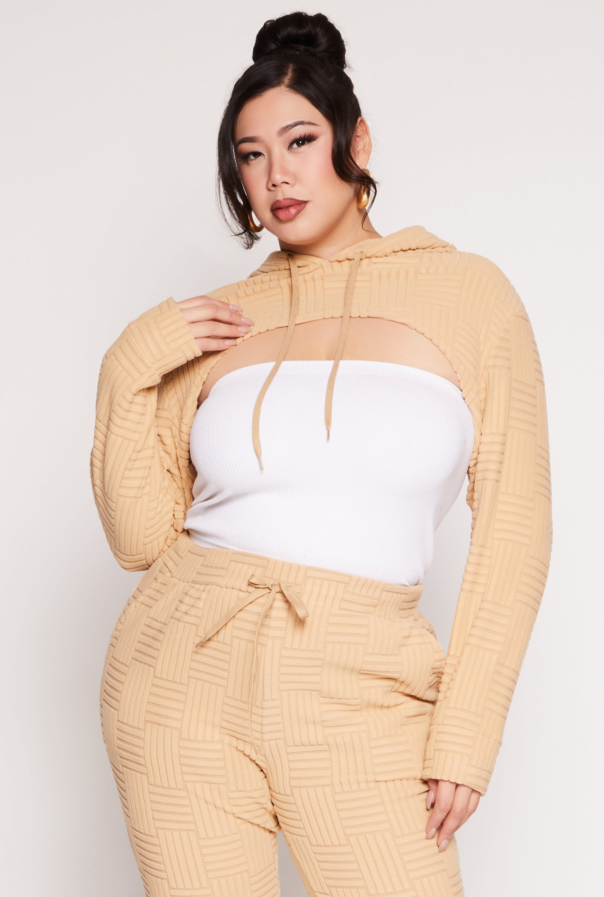 Plus Size Geometric Patterned Shrug Sweatshirt