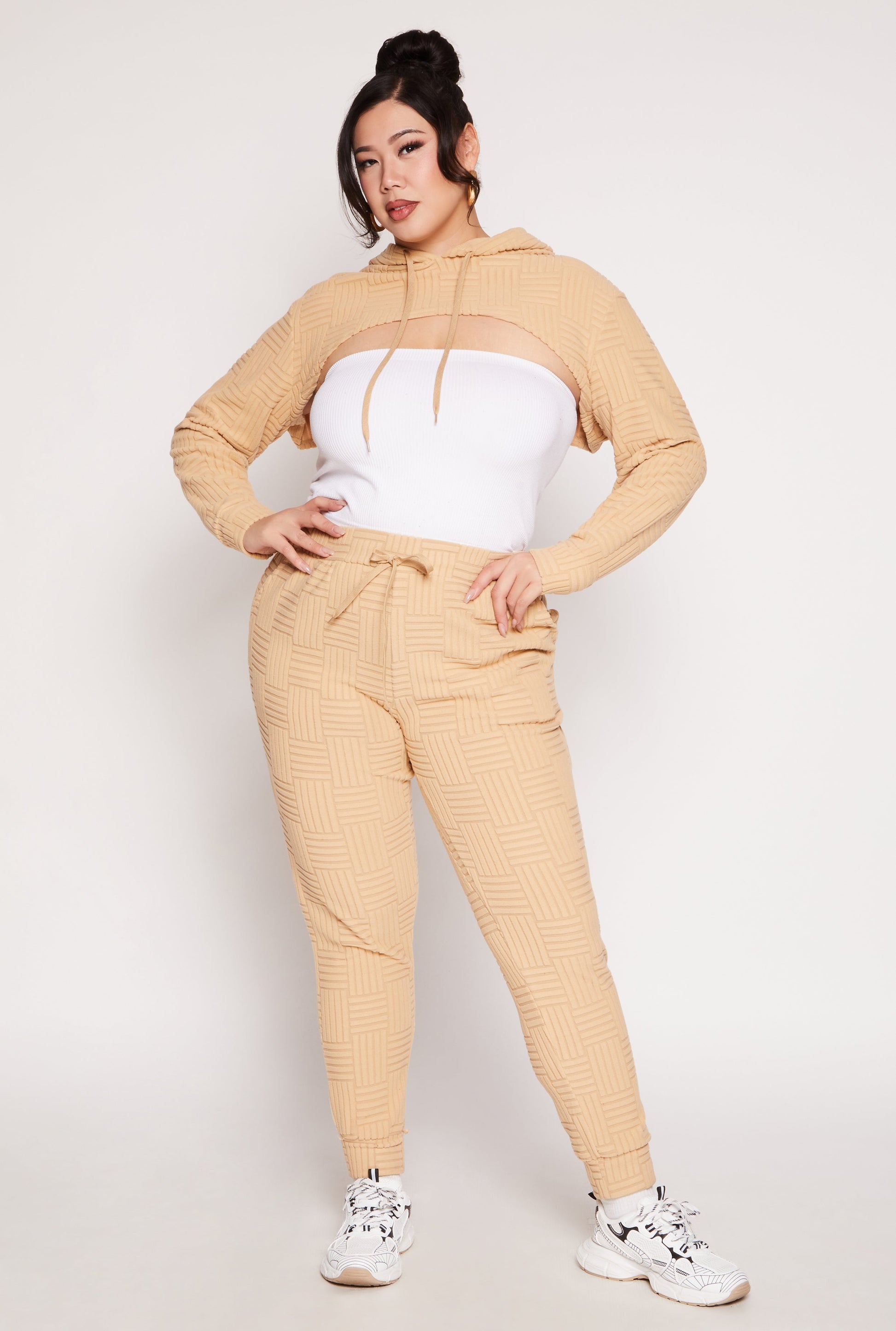 Plus Size Geometric Patterned Shrug Sweatshirt