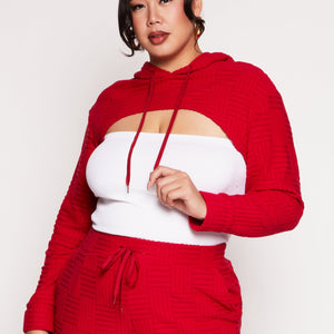 Plus Size Geometric Patterned Shrug Sweatshirt