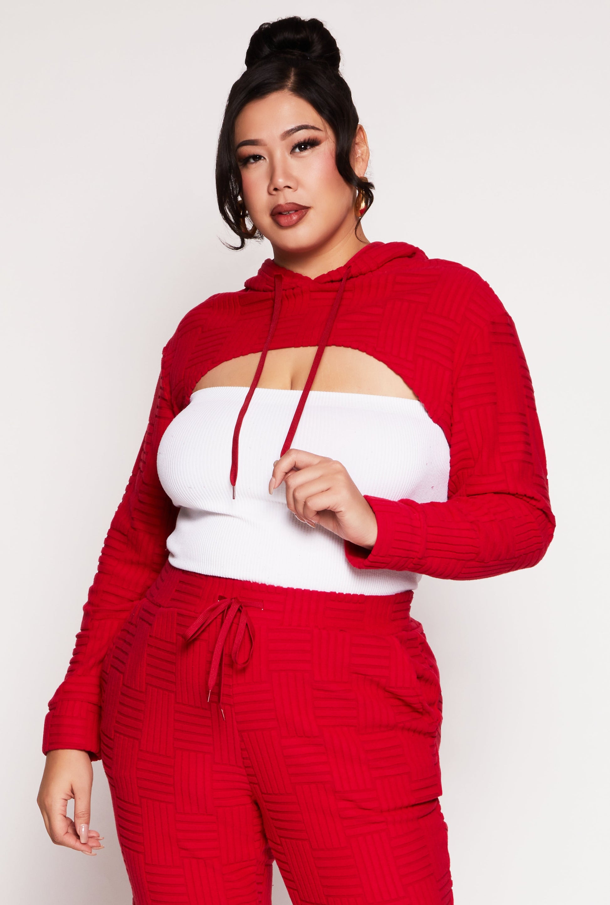 Plus Size Geometric Patterned Shrug Sweatshirt