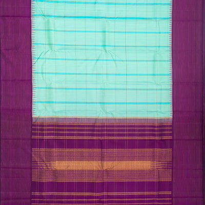 Turquoise Handloom Kanchipuram Korvai Silk Saree With Checks