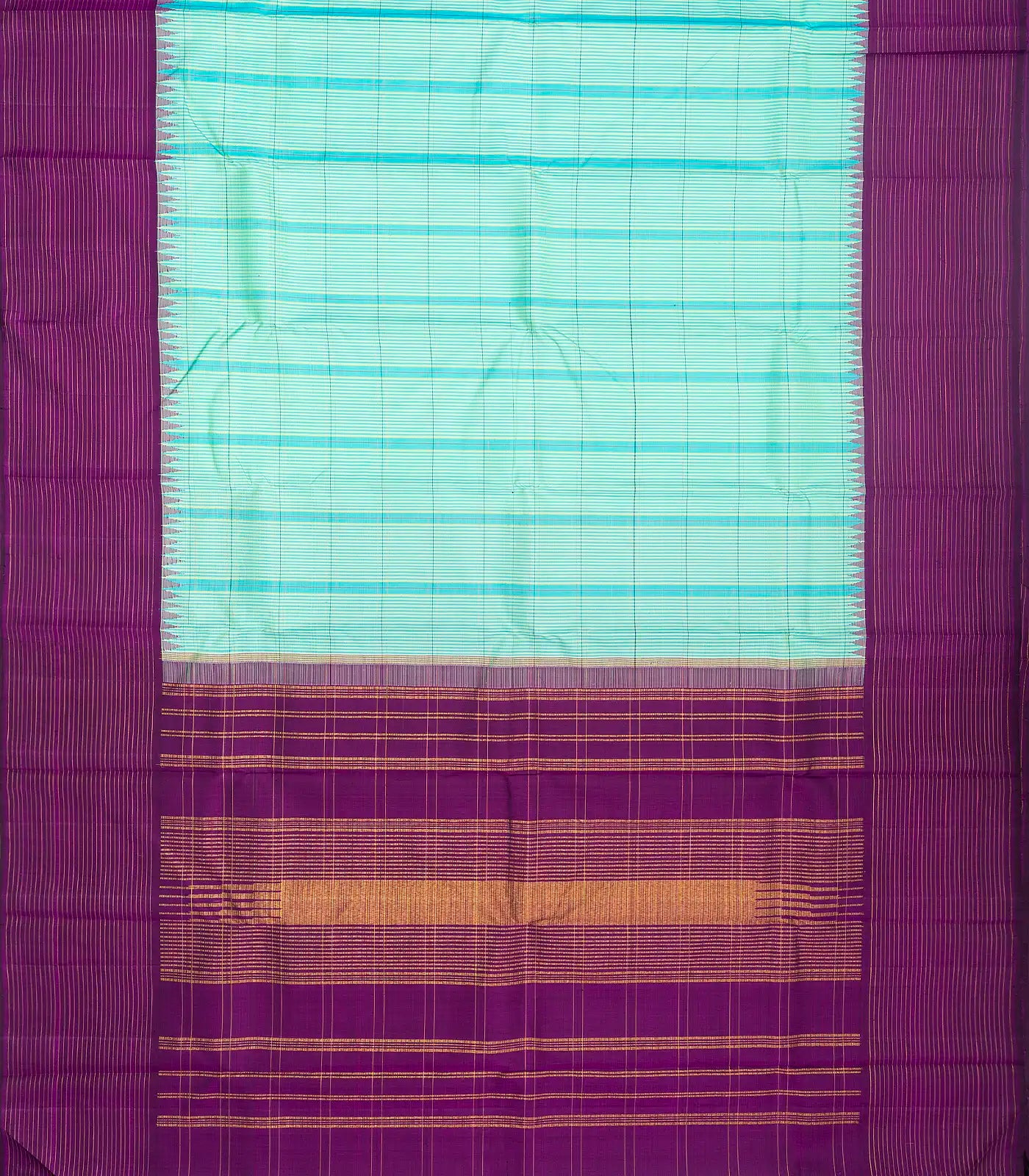 Turquoise Handloom Kanchipuram Korvai Silk Saree With Checks