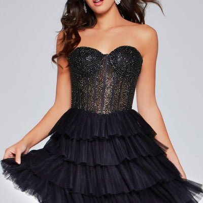 Jovani 39629 Short Tiered Beaded Cocktail Dress