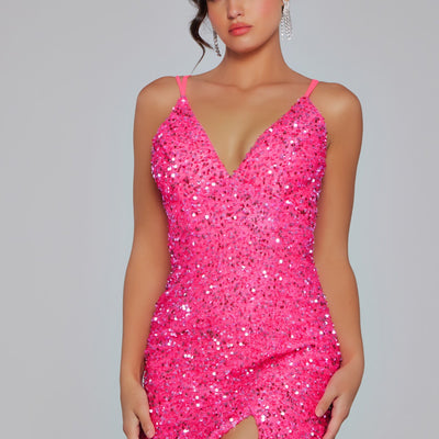 Sequin Fitted Short Sleeveless Slit Dress by Jovani 39630