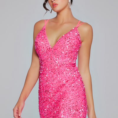 Sequin Fitted Short Sleeveless Slit Dress by Jovani 39630