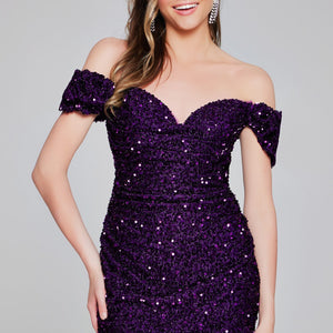 Sequin Fitted Off Shoulder Short Dress by Jovani 39631