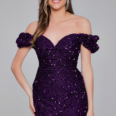 Sequin Fitted Off Shoulder Short Dress by Jovani 39631