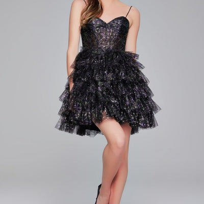 Jovani 39654 Sequin Ruffle Short Cocktail Dress