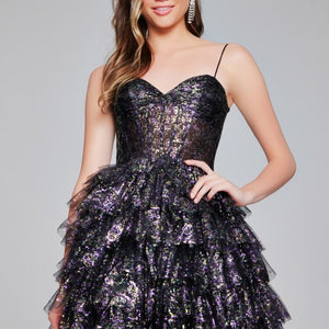 Jovani 39654 Sequin Ruffle Short Cocktail Dress
