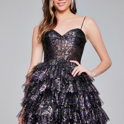 Jovani 39654 Sequin Ruffle Short Cocktail Dress