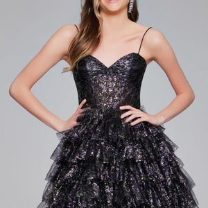 Jovani 39654 Sequin Ruffle Short Cocktail Dress