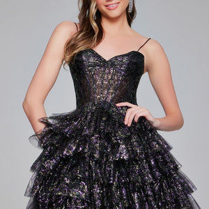 Sequin Short Sleeveless Tiered Dress by Jovani 39654