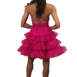 Glitter Tulle Short V-Neck Ruffled Dress by Jovani 39655