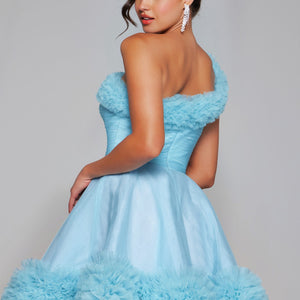 Tulle Short One Shoulder A-line Dress by Jovani 39665