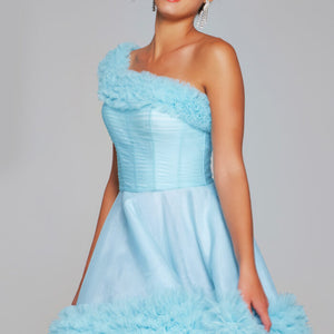 Jovani 39665 A Line Short Homecoming One Shoulder Cocktail Dress