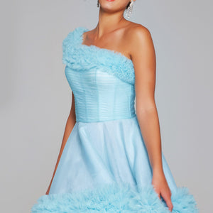 Tulle Short One Shoulder A-line Dress by Jovani 39665