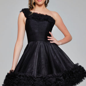 Tulle Short One Shoulder A-line Dress by Jovani 39665