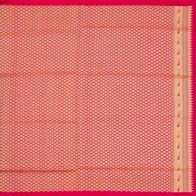 Orange Handwoven Banarasi Silk Saree With Floral Motif Buttas