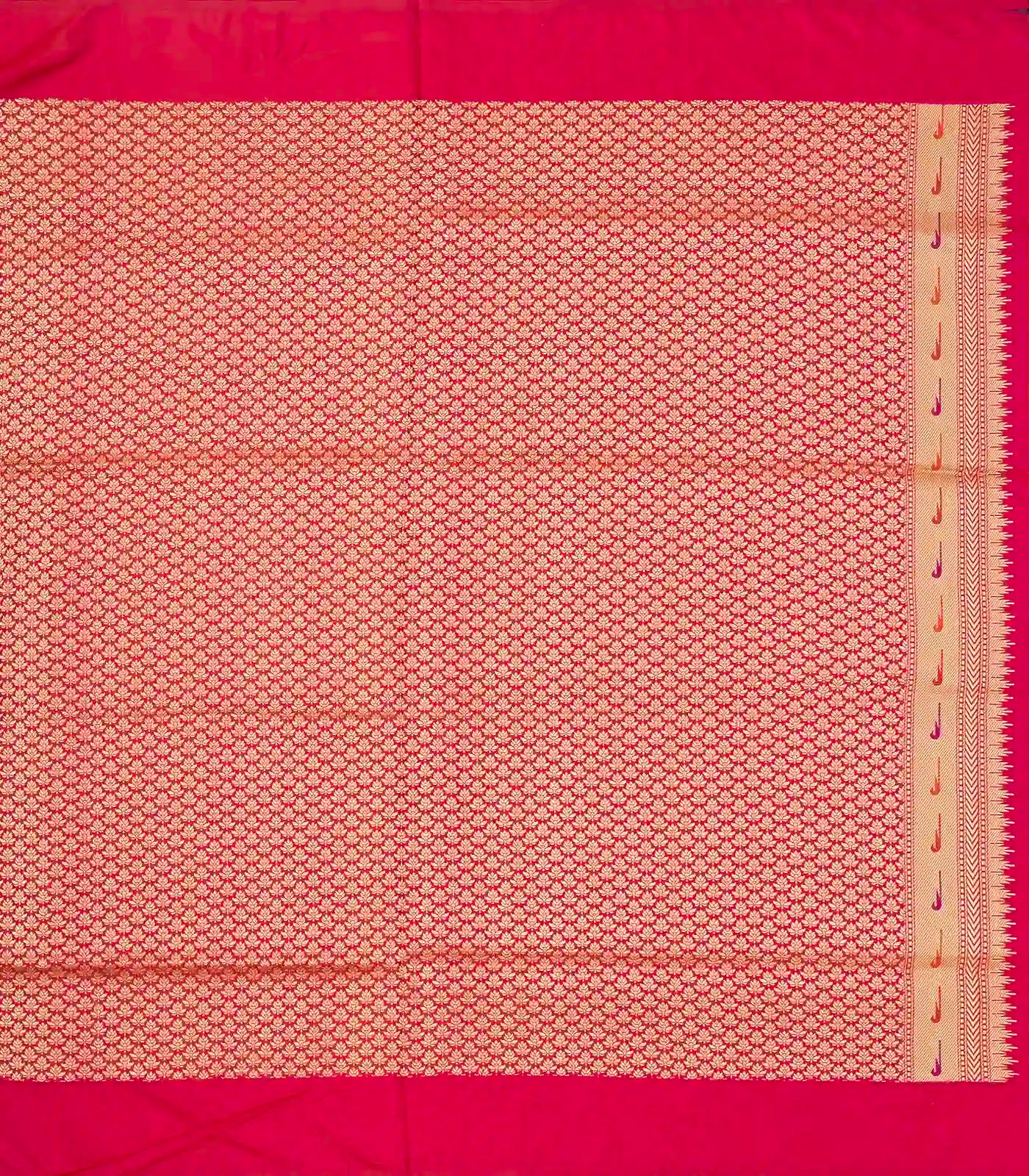 Orange Handwoven Banarasi Silk Saree With Floral Motif Buttas