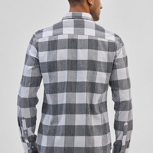 White Textured Checks Slim Fit Shirt