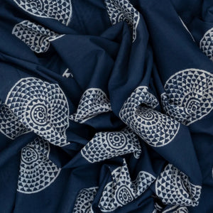 Navy Blue Woven Jaipur Cotton Saree Printed With Flower Motifs