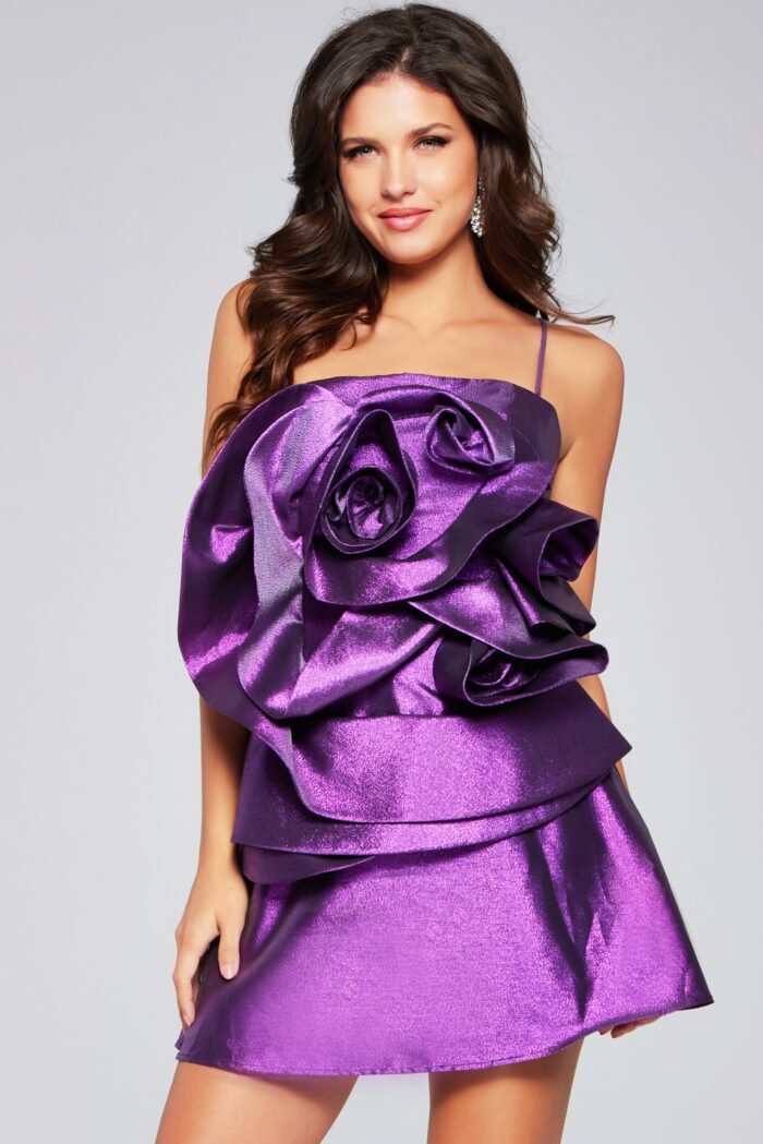 Jovani 39749 Short Metallic A Line Cocktail Dress