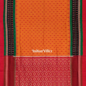 Tangerine Geometric Ikat Border Sambalpuri Silk Saree