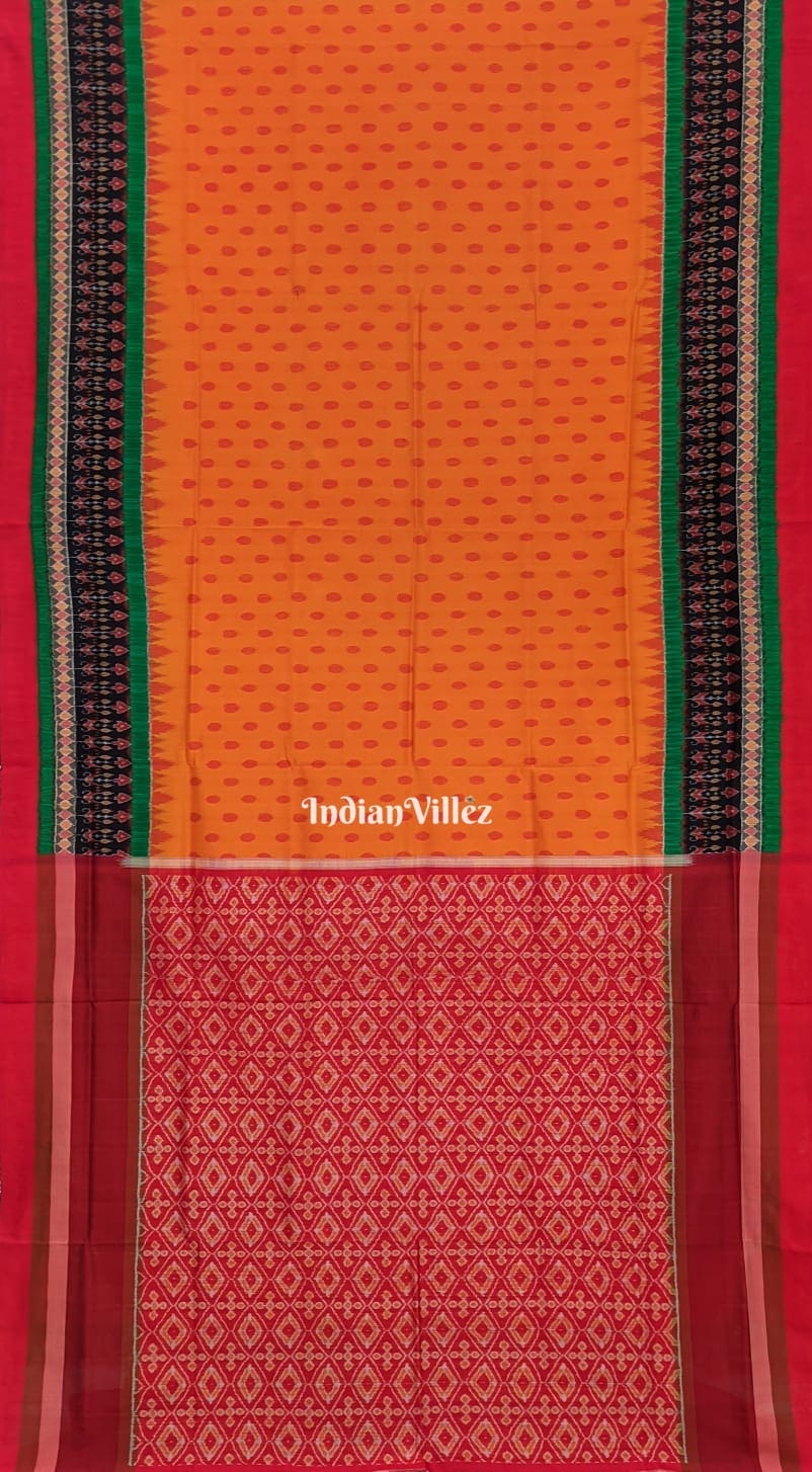 Tangerine Geometric Ikat Border Sambalpuri Silk Saree