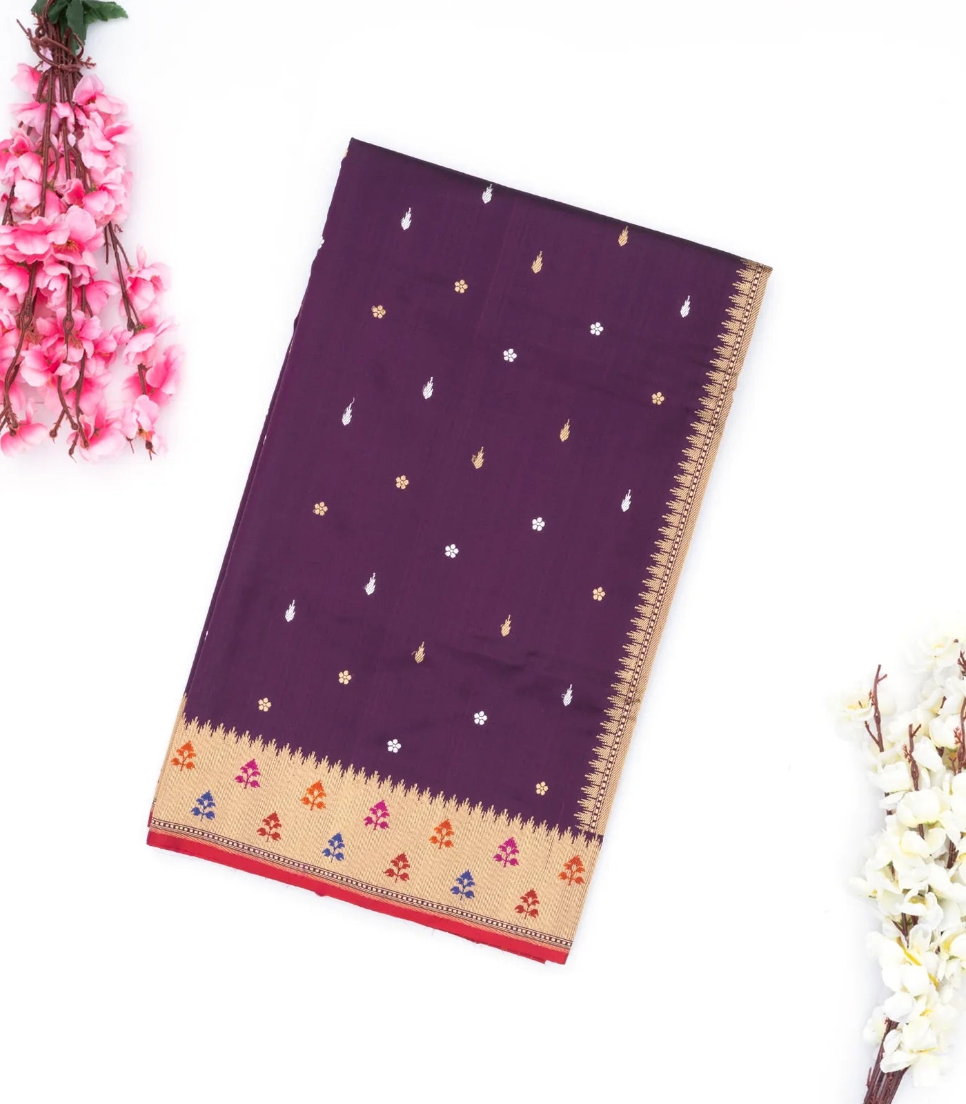 Magenta Handwoven Banarasi Silk Saree With Flower Motifs