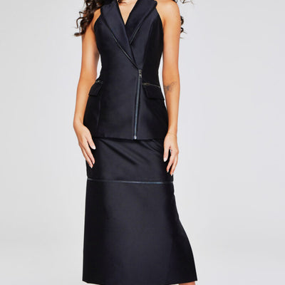 Jovani 39801 Tea Length Fit High Slit Detail Formal Dress