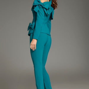 Jovani 39840 Long Bow Accented Formal Pant Suit