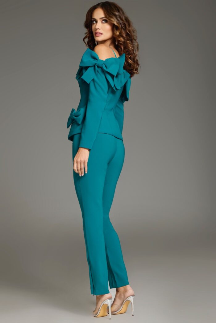 Jovani 39840 Long Bow Accented Formal Pant Suit