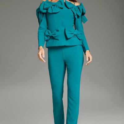 Jovani 39840 Long Bow Accented Formal Pant Suit