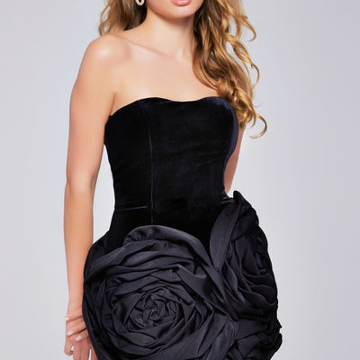 Rosette Fitted Short Strapless Dress by Jovani 39848