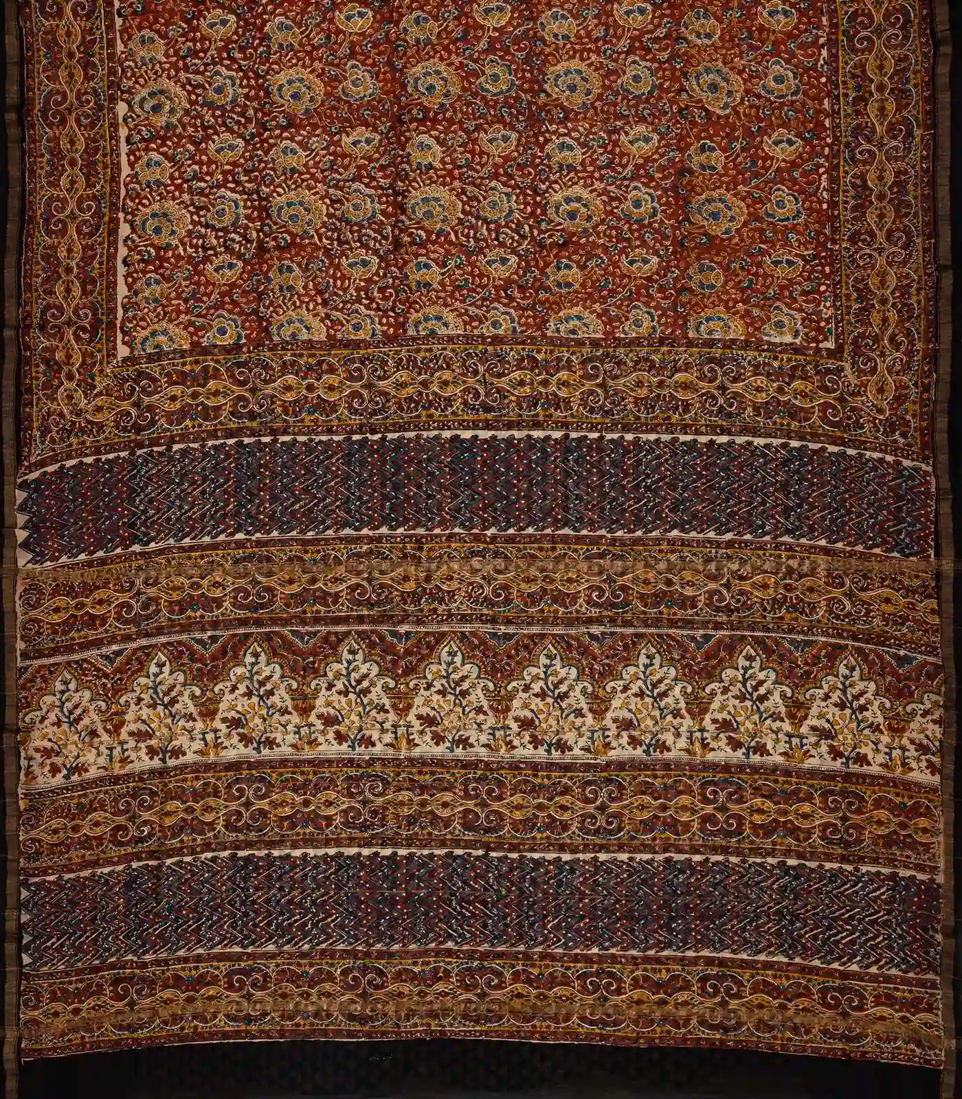 Brown Handloom Chanderi Cotton Saree With Kalamkari Style print