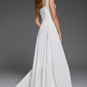 Jovani 39921 Long Beaded A Line Gown Wedding Dress