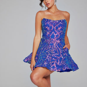 Jovani 39927 A Line Short Sequin Cocktail Dress