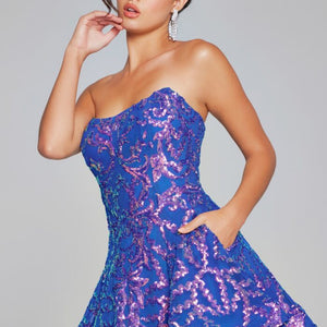 Jovani 39927 A Line Short Sequin Cocktail Dress