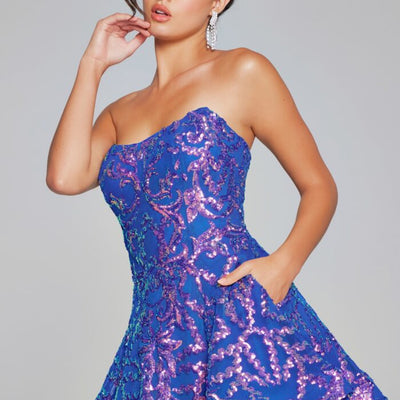 Jovani 39927 A Line Short Sequin Cocktail Dress