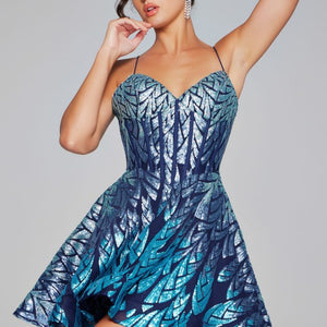 Jovani 39928 Short Printed Sequin Cocktail Dress