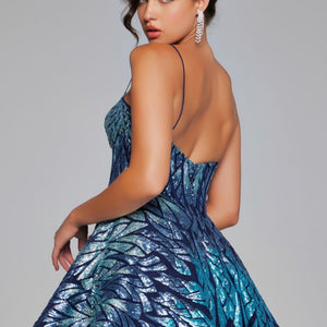 Jovani 39928 Short Printed Sequin Cocktail Dress