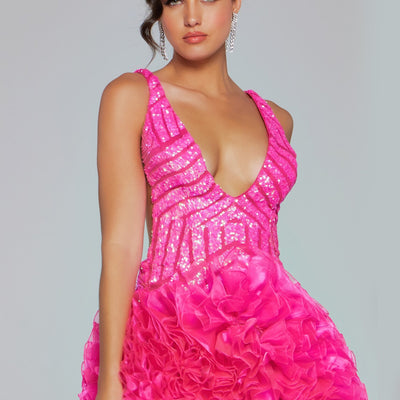Sequin Short V-Neck Ruffled Dress by Jovani 39931